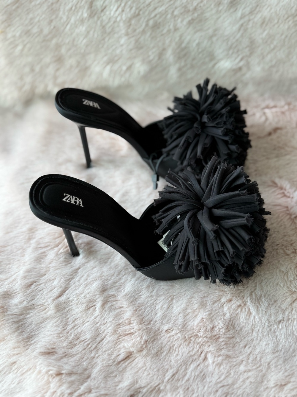 Zara Black Pom-Pom Stiletto Mules - Picture 5 of 6